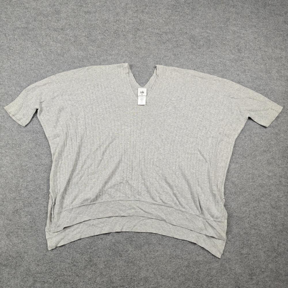 Cabi Sweater Womens XS Gray V-Neck Dolman Short Sleeve Ribbed Oversized New